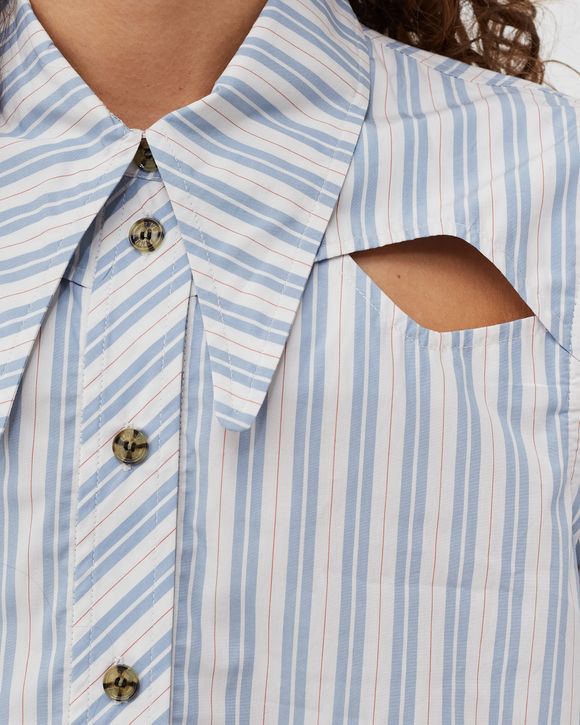 Stripe Cotton Long Collar Shirt