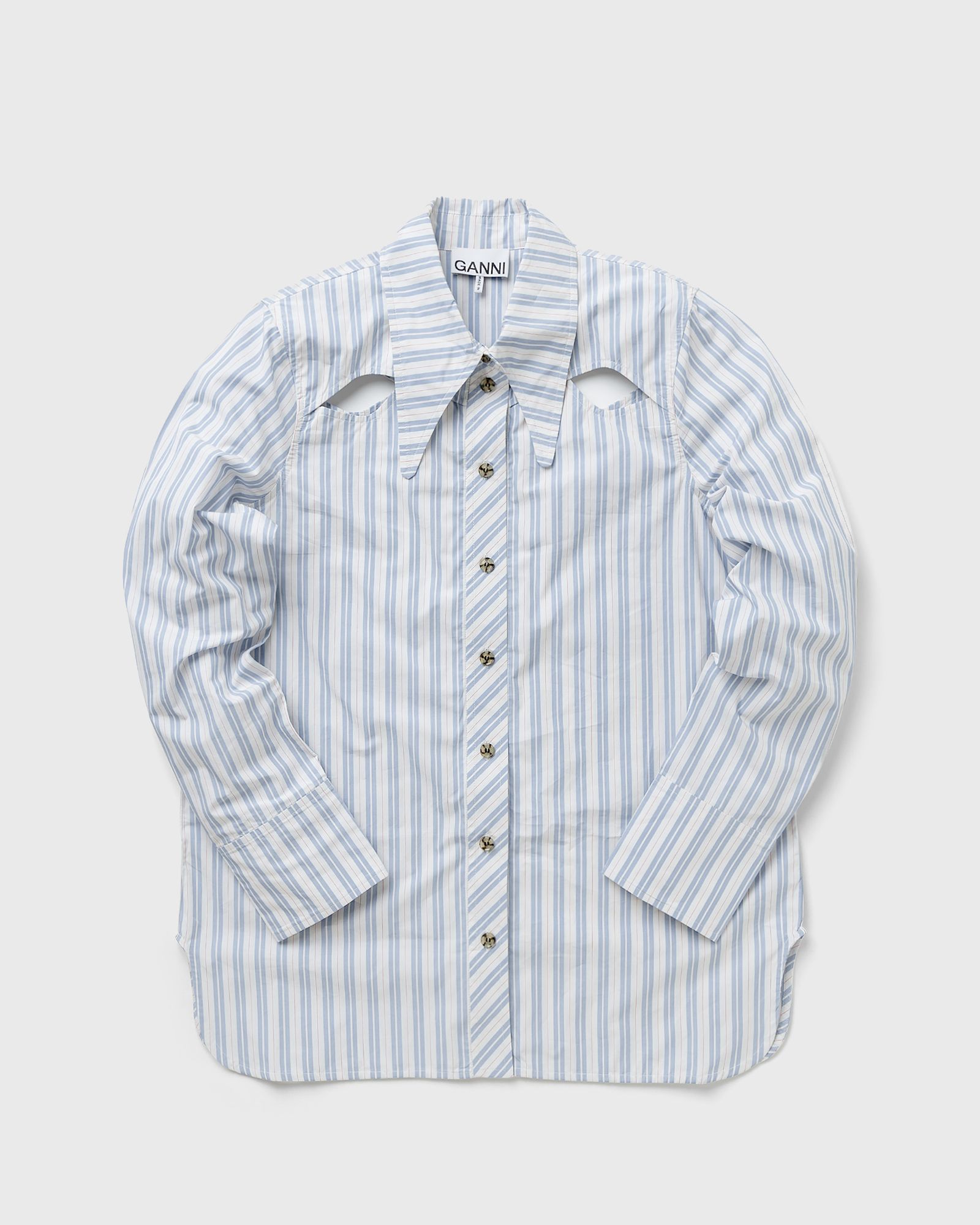 ganni stripe cotton long collar shirt women shirts & blouses