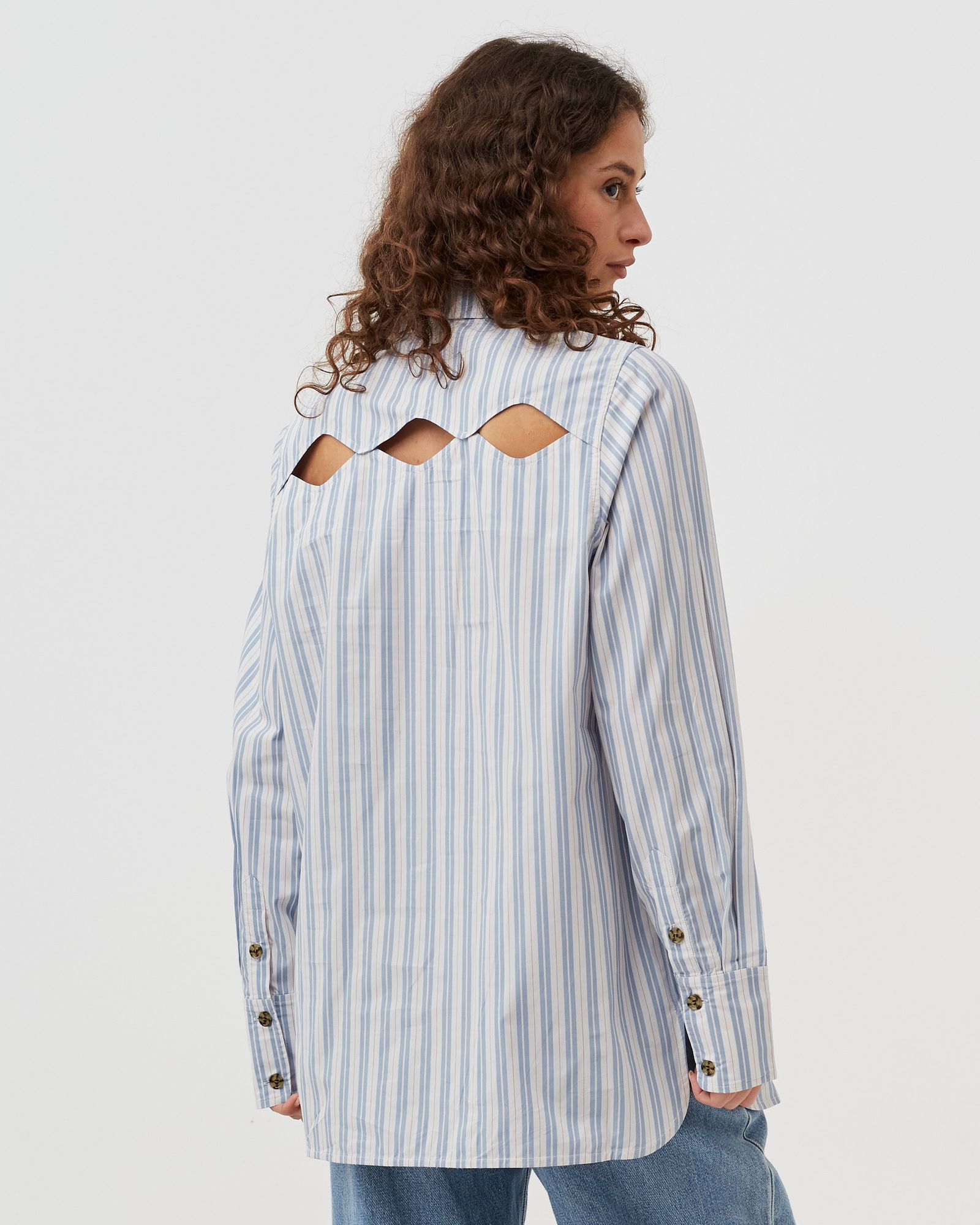 Stripe Cotton Long Collar Shirt