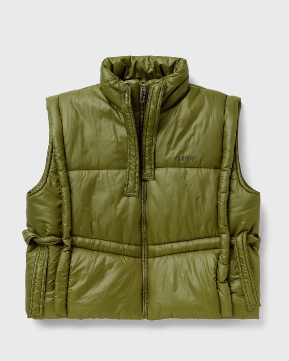 Ganni WMNS Shiny Quilt Vest Green - SPAGHNUM