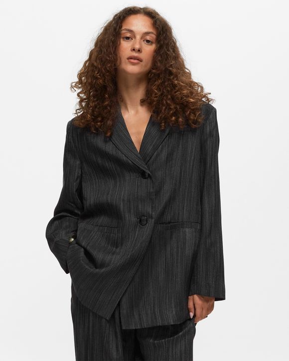 Ganni Drapey Stripe Suiting Oversized Blazer Black - BLACK