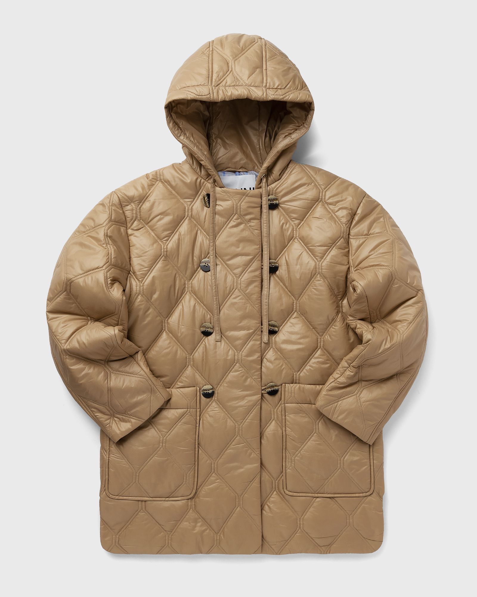 Ganni - shiny quilt hooded jacket women coats brown in größe:m