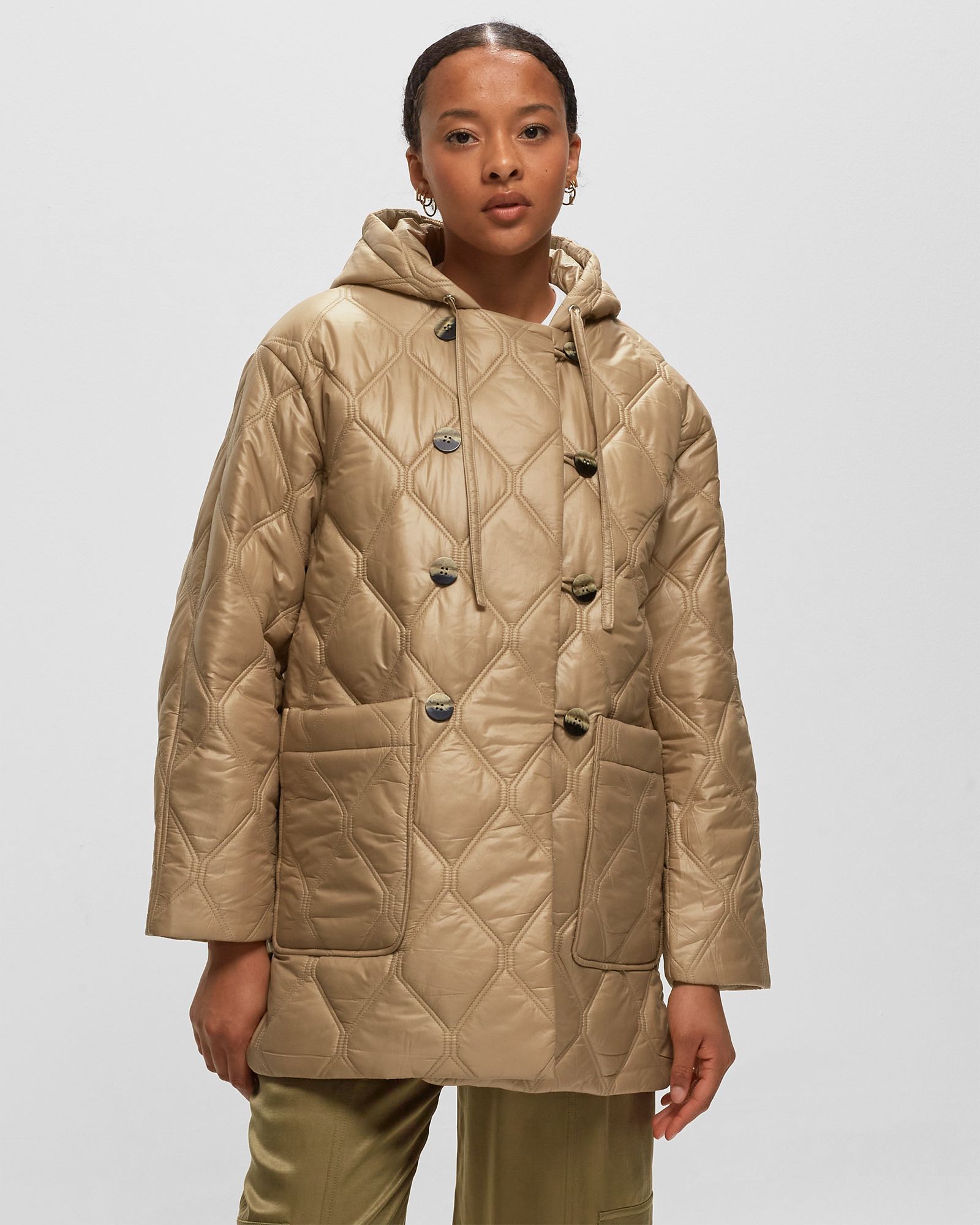 Shiny Quilt Hooded Jacket