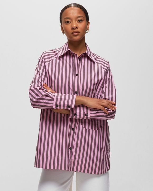 Ganni Stripe Cotton Oversize Raglan Shirt Black/Purple - BONBON