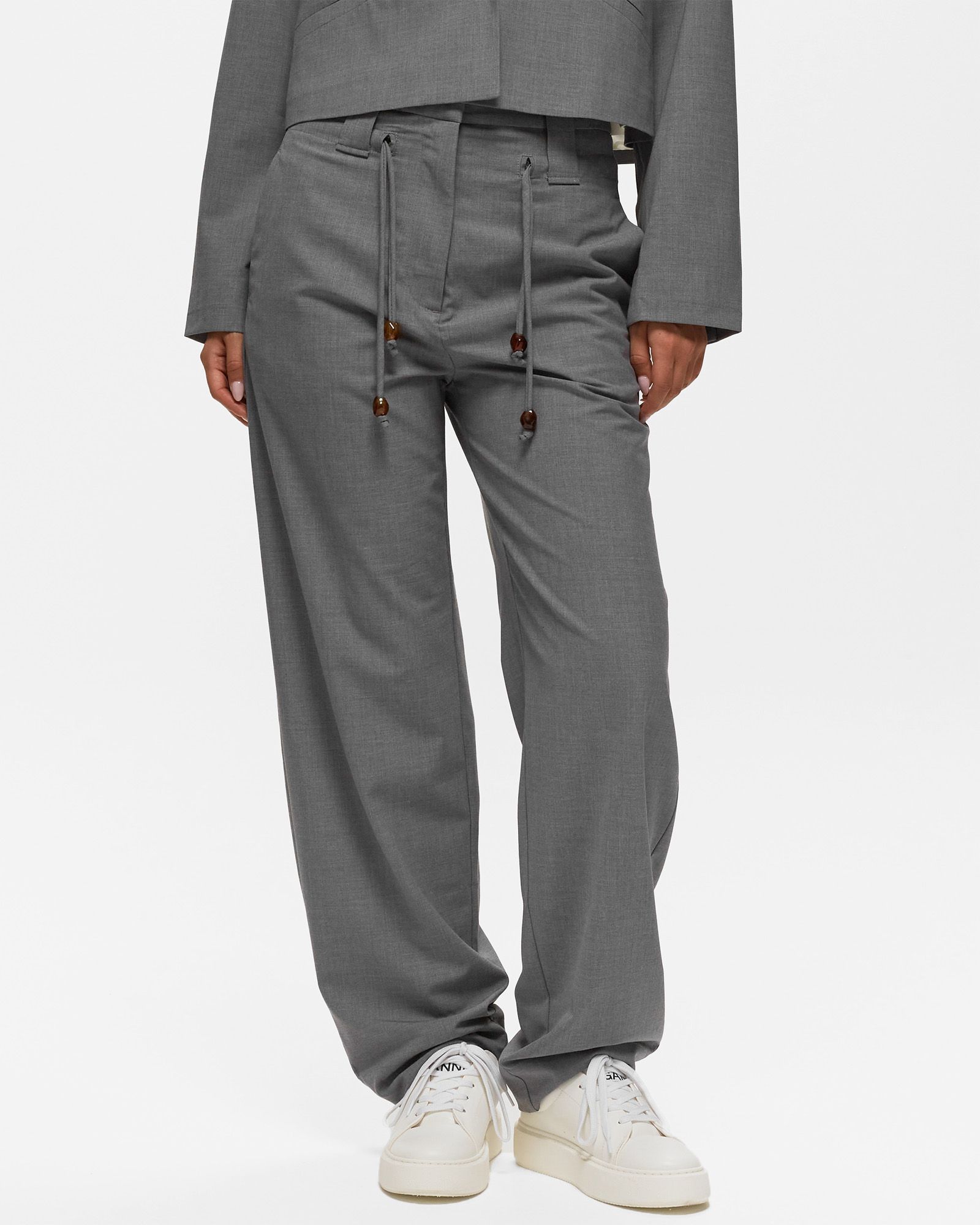 Drapey Melange Mid-High Waisted Pants