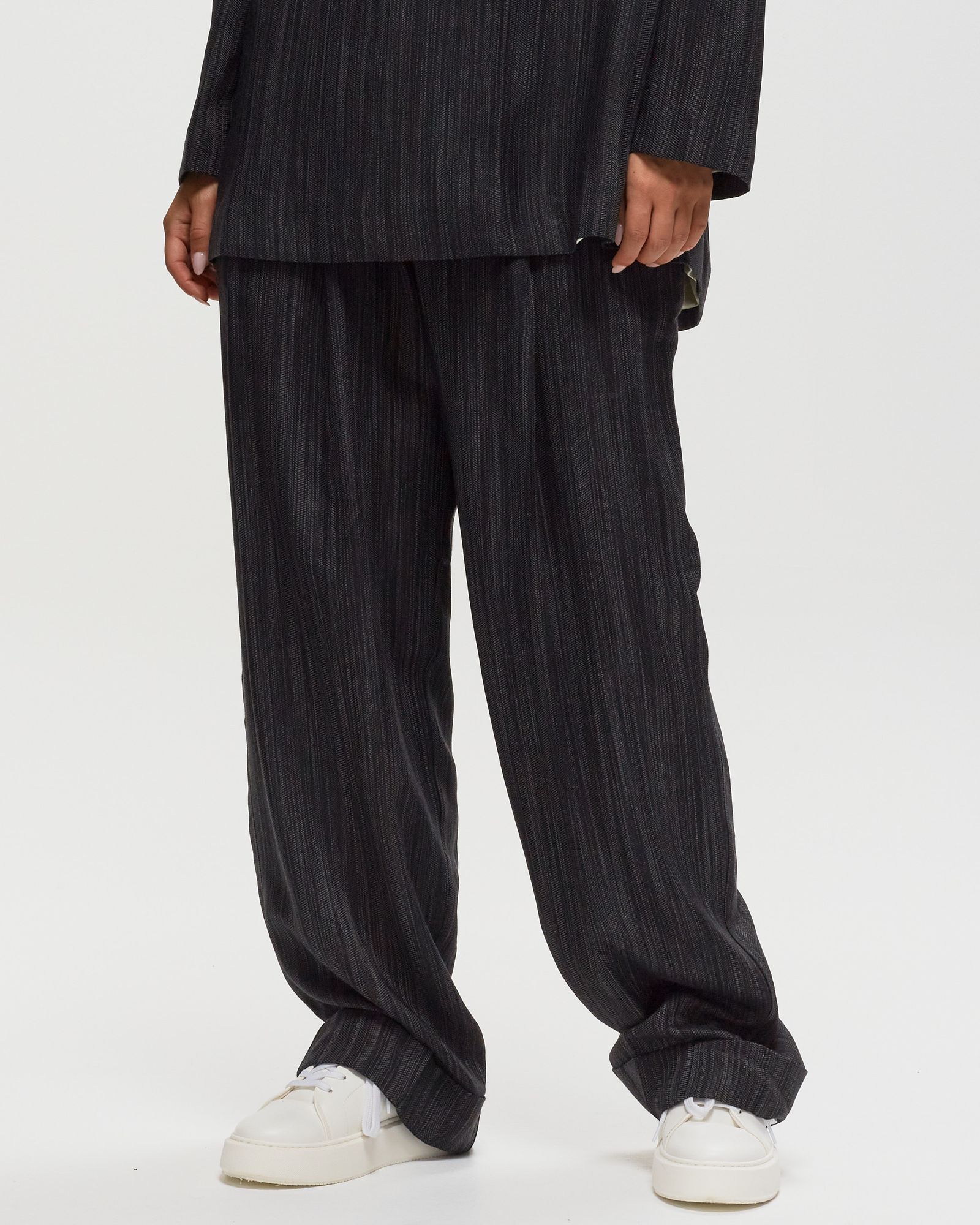 Drapey Stripe Suiting Mid Waist Pleat Pants