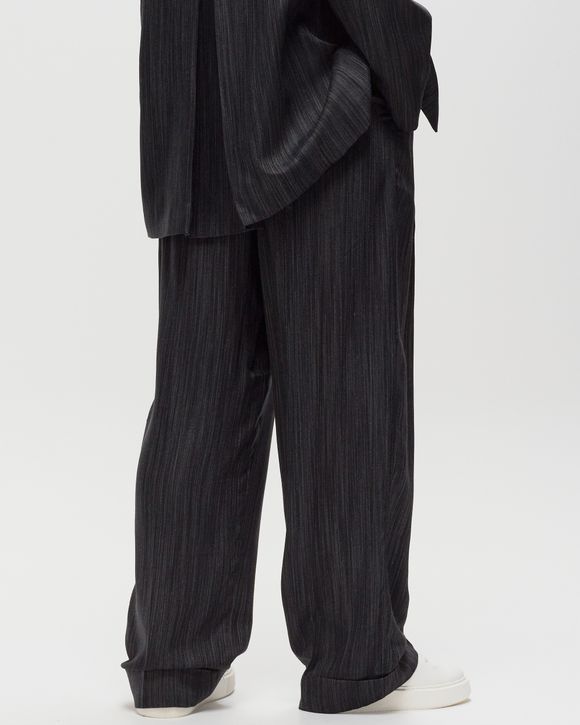 Ganni Drapey Stripe Suiting Mid Waist Pleat Pants Black - BLACK