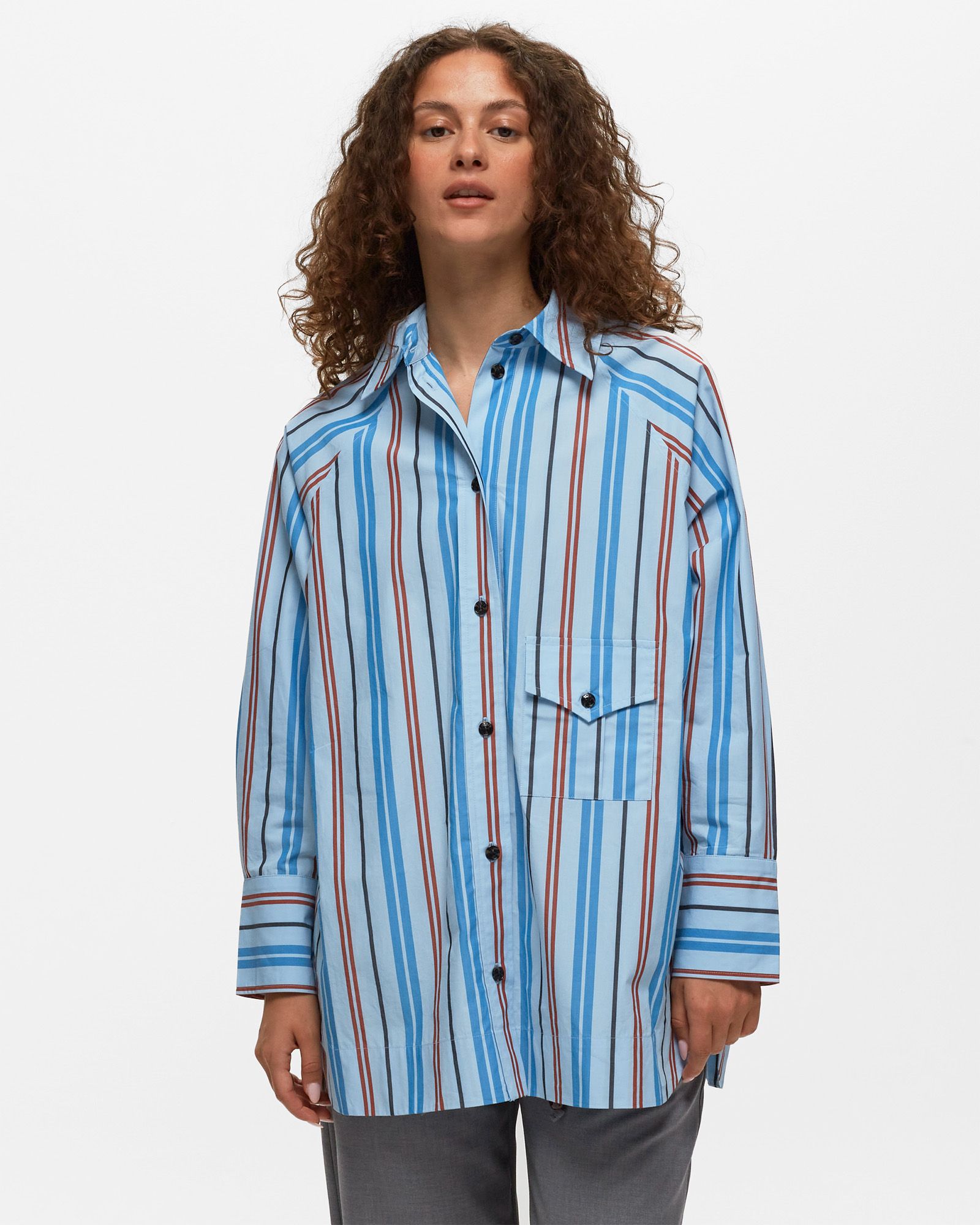 Stripe Cotton Oversize Raglan Shirt