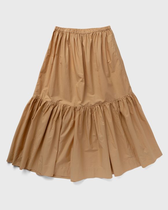 Ganni Cotton Poplin Maxi Flounce Skirt Beige - CURDS AND WHEY