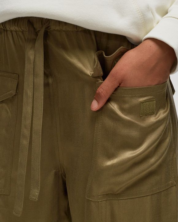 High-rise satin cargo pants in green - Ganni