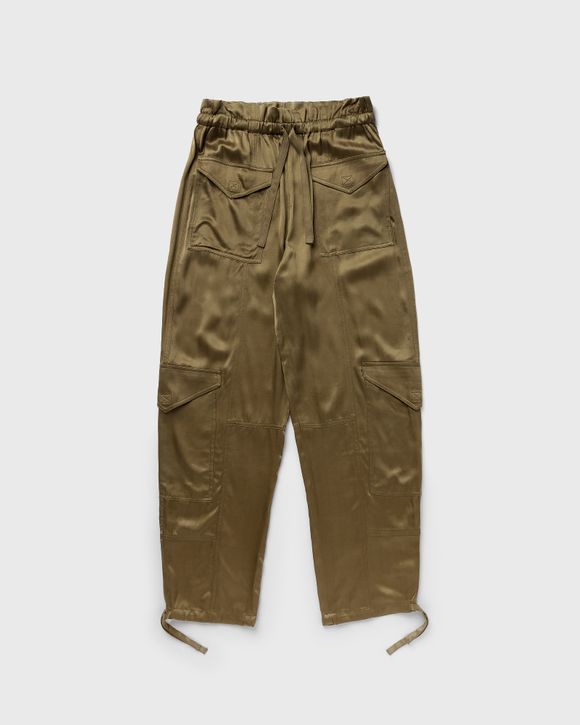 High-rise satin cargo pants in green - Ganni