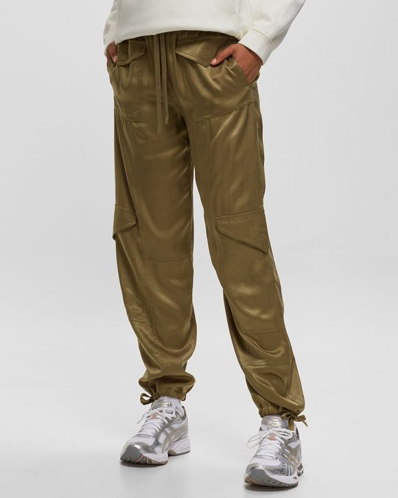 High-rise satin cargo pants in green - Ganni