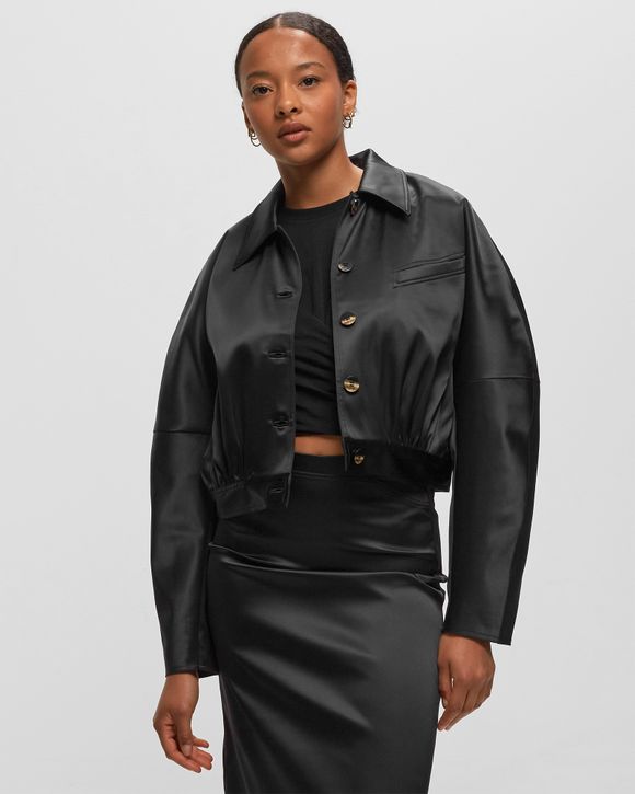 Ganni Double Satin Short Jacket Black - BLACK