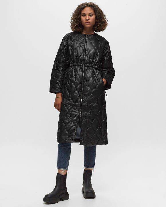 Ganni Shiny Quilt Long Coat Black - BLACK