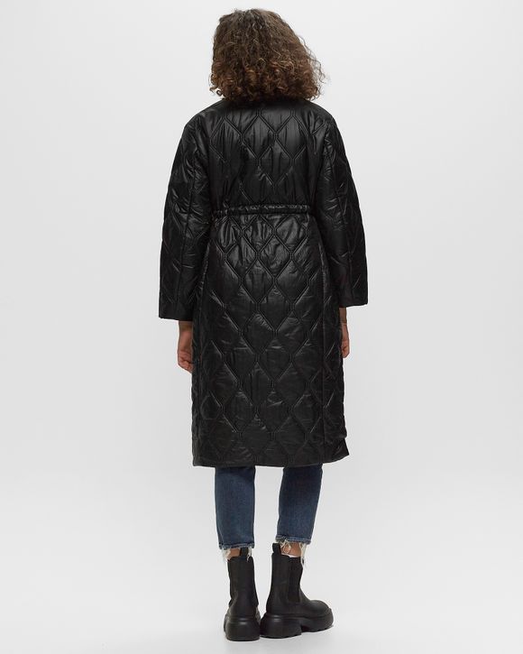 Ganni Shiny Quilt Long Coat Black - BLACK