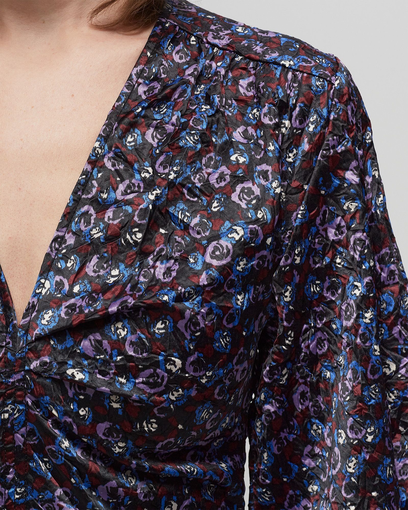 Crinkled Satin V-neck Mini Dress