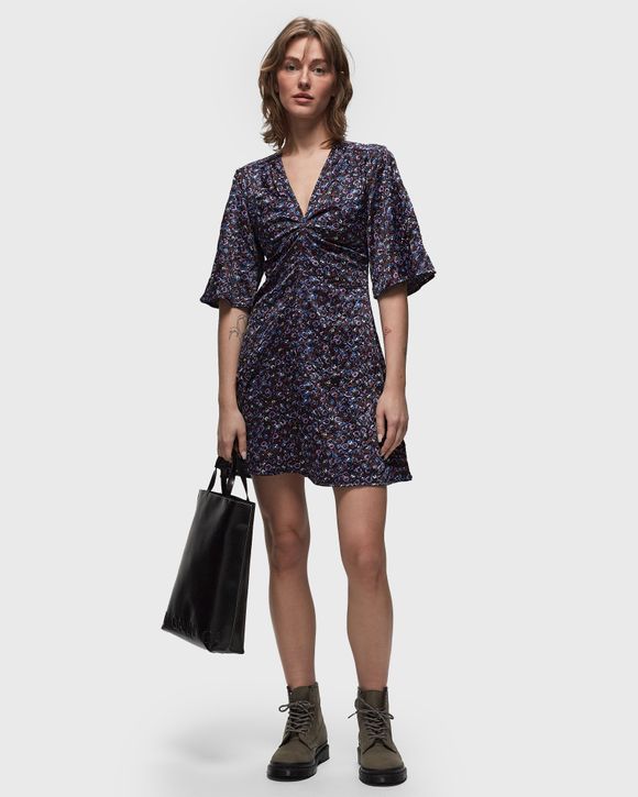 Crinkled Satin V-neck Mini Dress