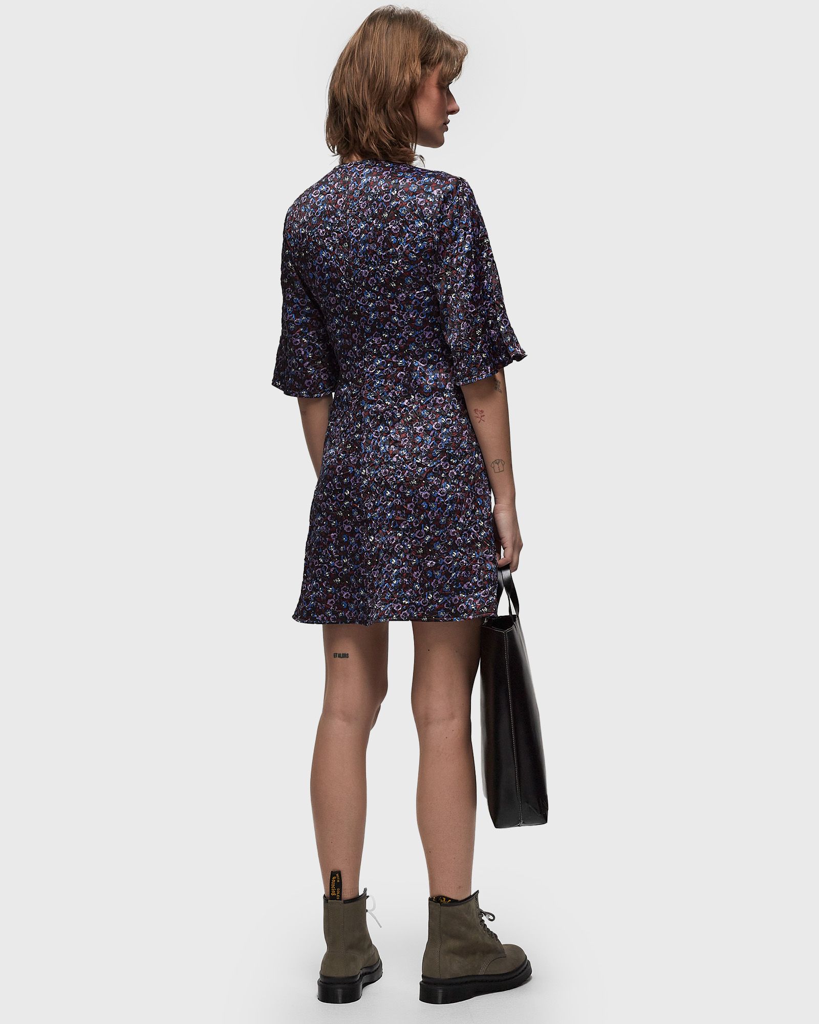 Crinkled Satin V-neck Mini Dress