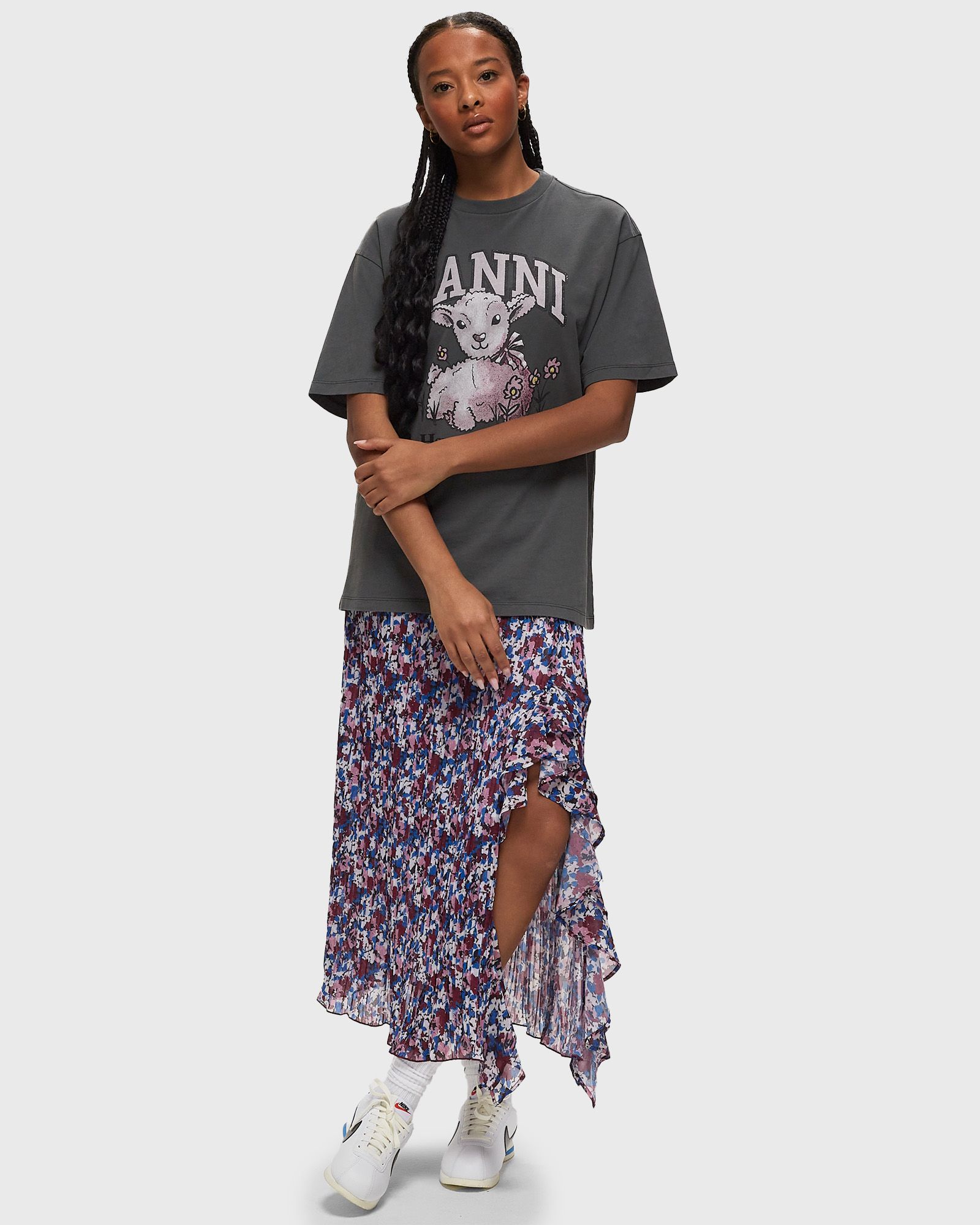 Pleated Georgette Midi Flounce Skirt