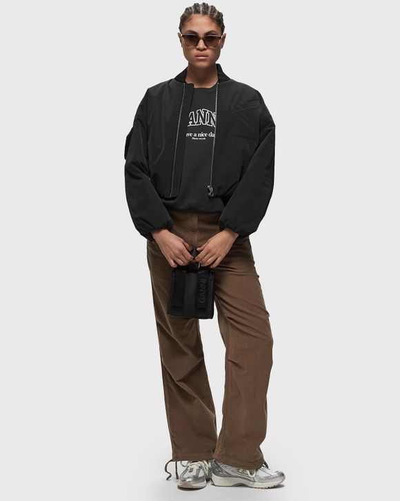 ★Ganni★ Light twill oversized short bomber jacket black F9 Black Black Twill Oversized Short Bomber Jacket | GANNI US