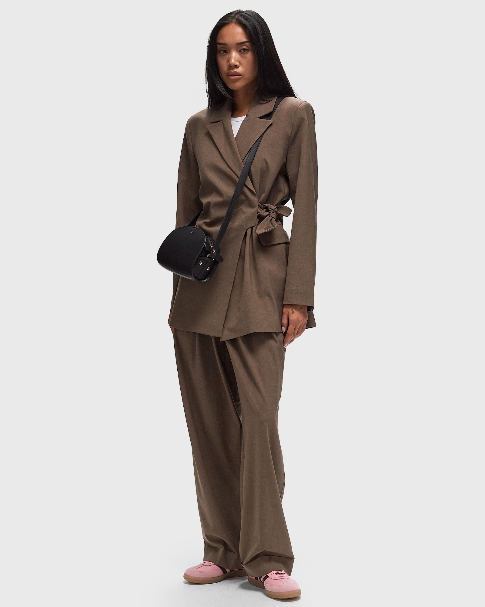 Drapey Melange Knot Belt Blazer