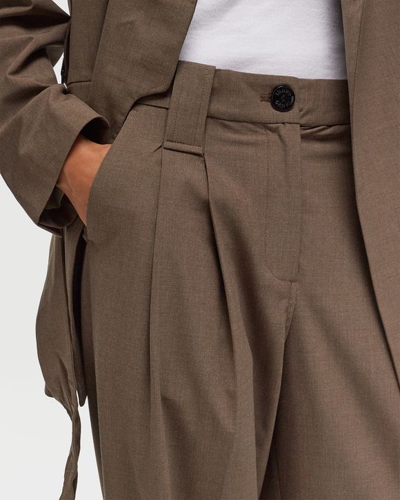Drapey Melange Mid Waist Pleat Loose Pants