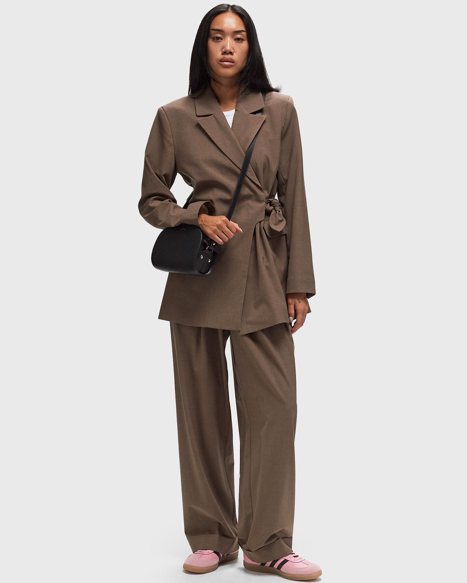 Drapey Melange Mid Waist Pleat Loose Pants