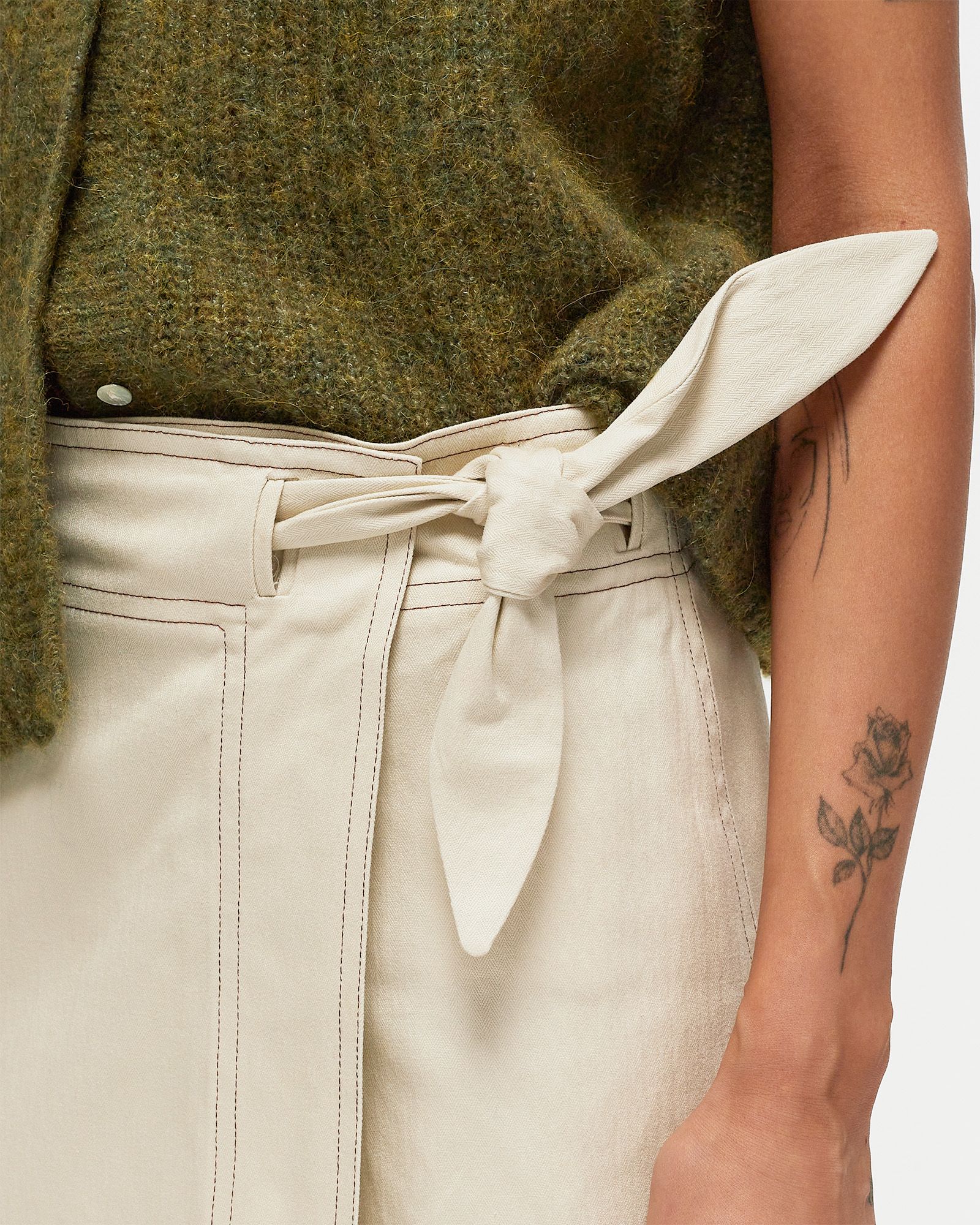 Herringbone Canvas Long Wrap Skirt