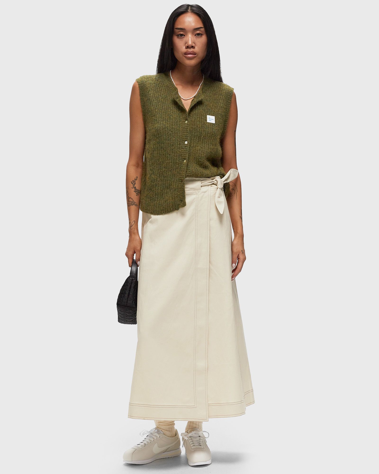 Herringbone Canvas Long Wrap Skirt