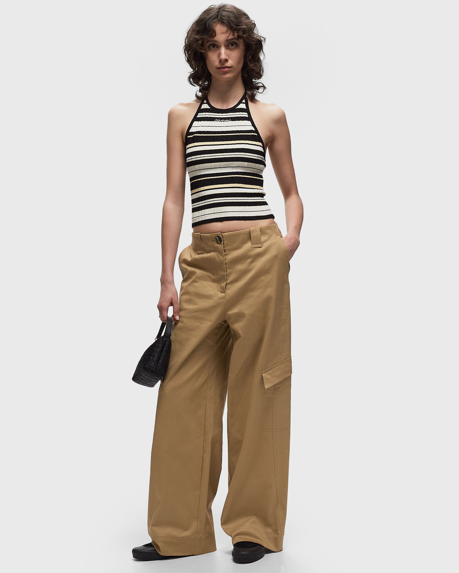 Herringbone Canvas Mid Waist Pants