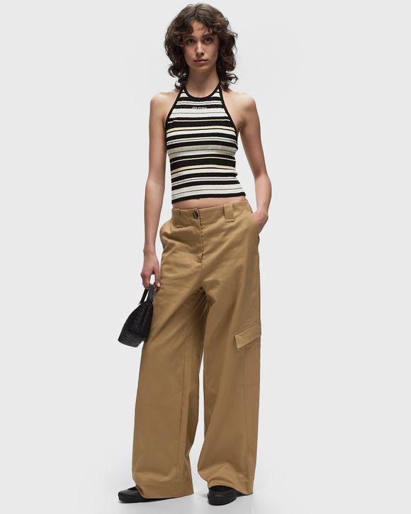 Ganni Herringbone Canvas Mid Waist Pants Brown | BSTN Store