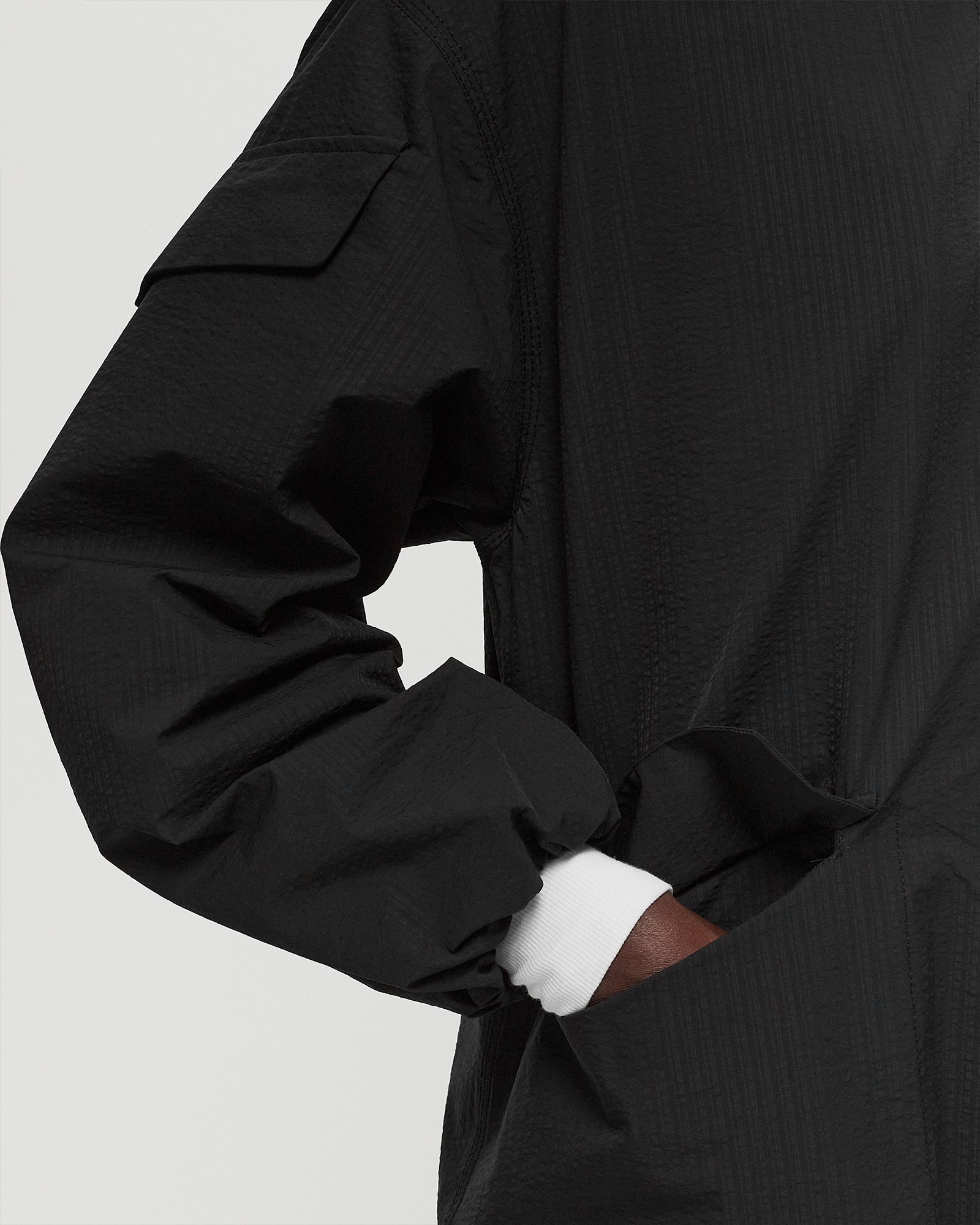 Tech Seersucker Oversized Shell Coat