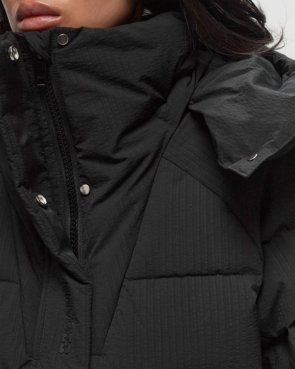 Ganni Tech Seersucker Oversized Puffer Jacket Black | BSTN Store