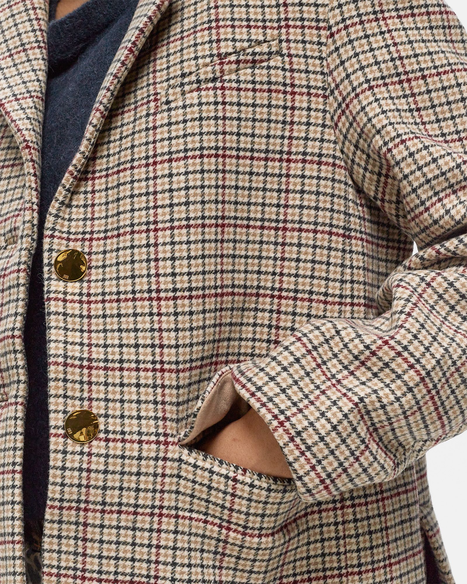 Check Wool Mix Boxy Blazer