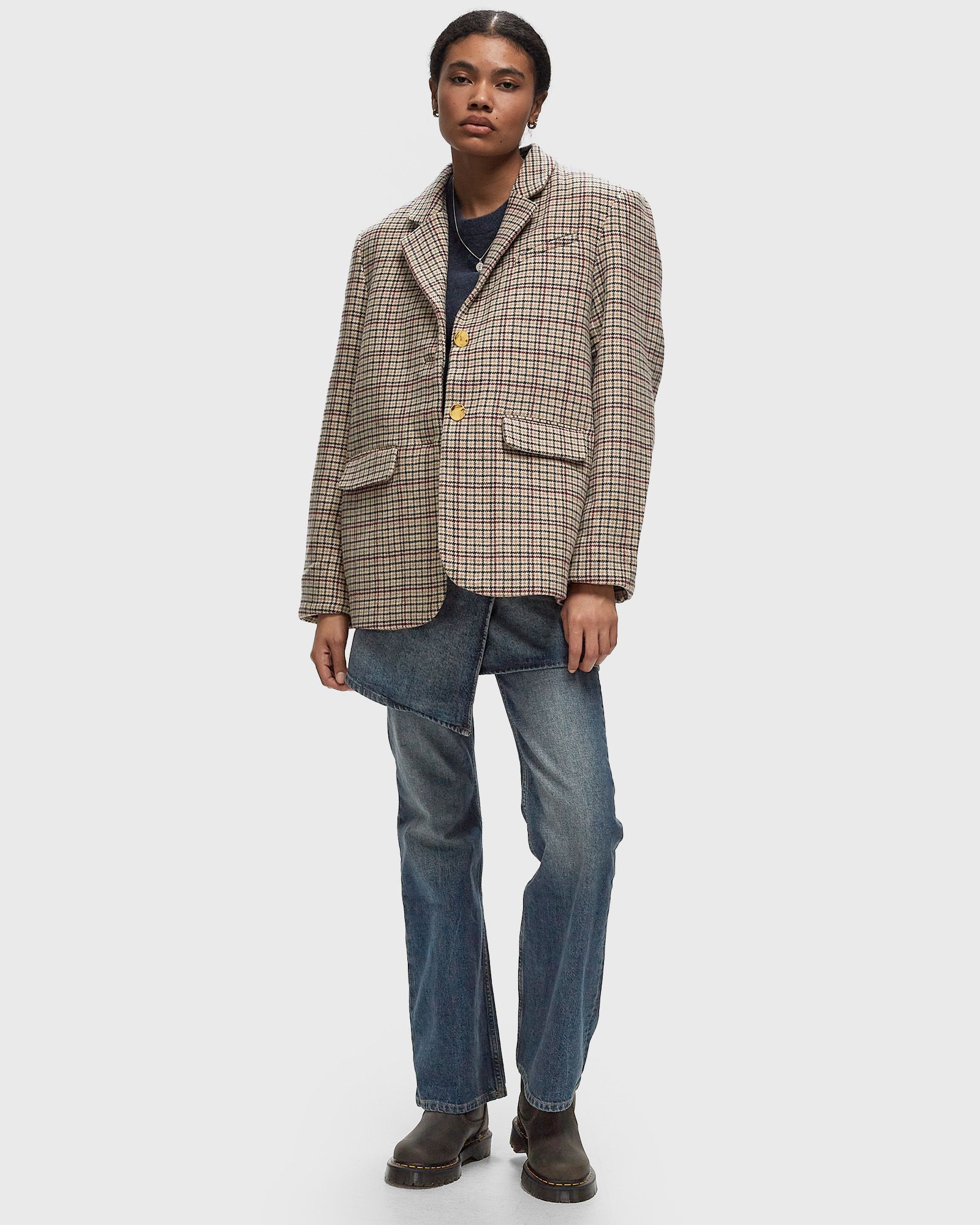 Check Wool Mix Boxy Blazer