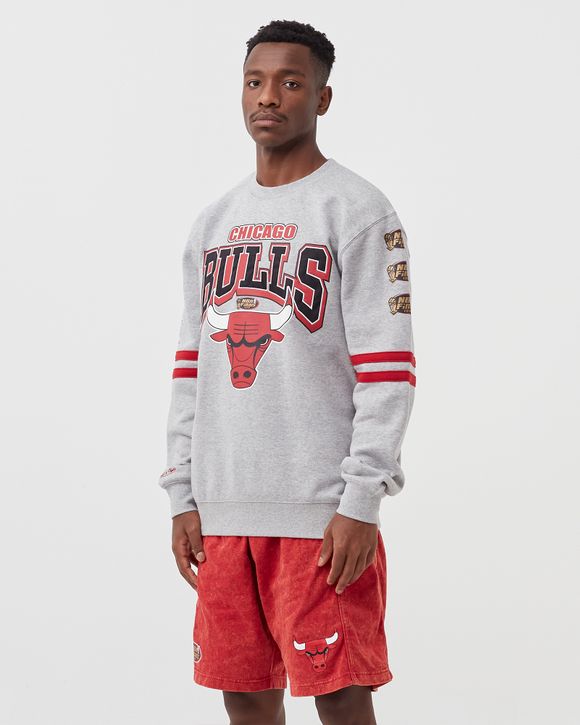 Mitchell & Ness Mens NBA Chicago Bulls Premium Fleece Hoodie FPHD1040-CBUYYPPPGHRD Grey Heather/Red S