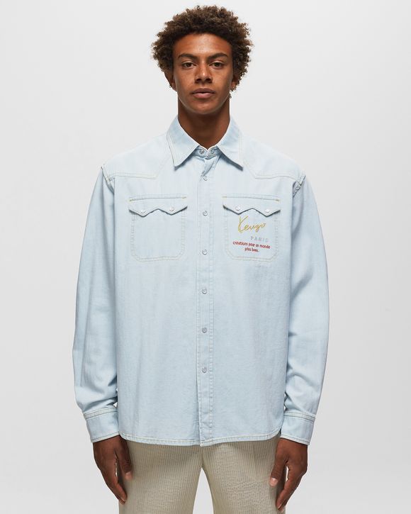 KENZO 'monogram' Denim Cowboy Shirt in Blue for Men