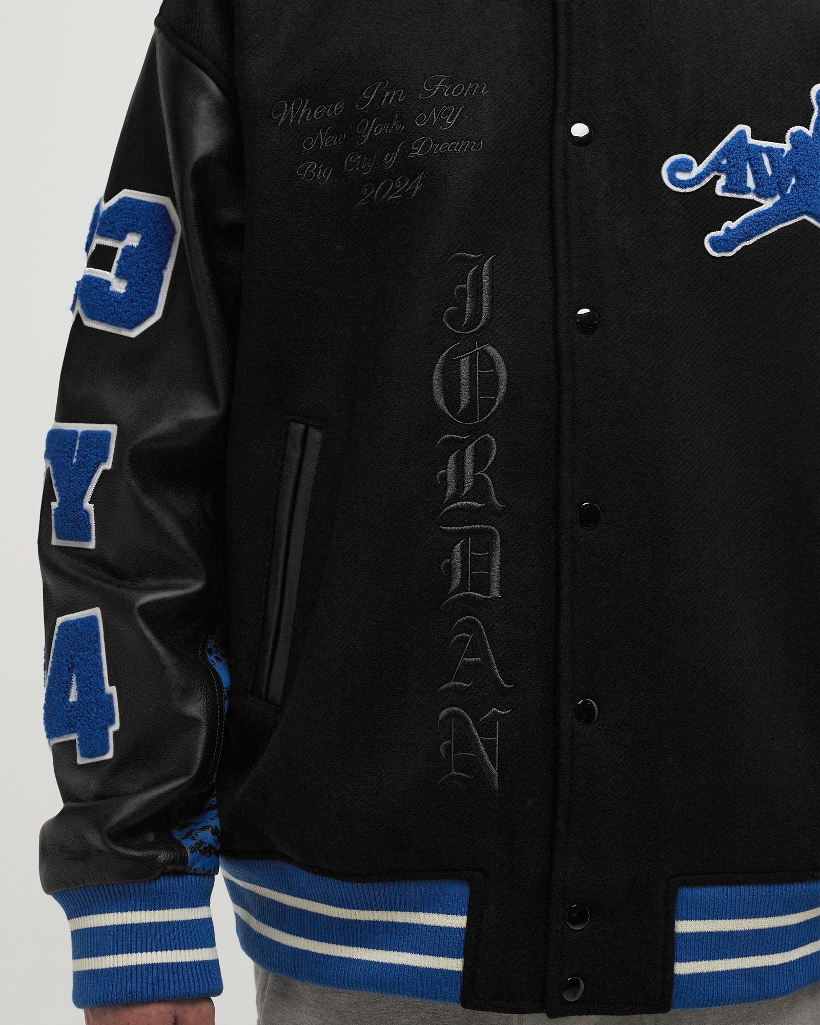 Jordan x AWAKE NY VARSITY JACKET Black Blue | BSTN Store