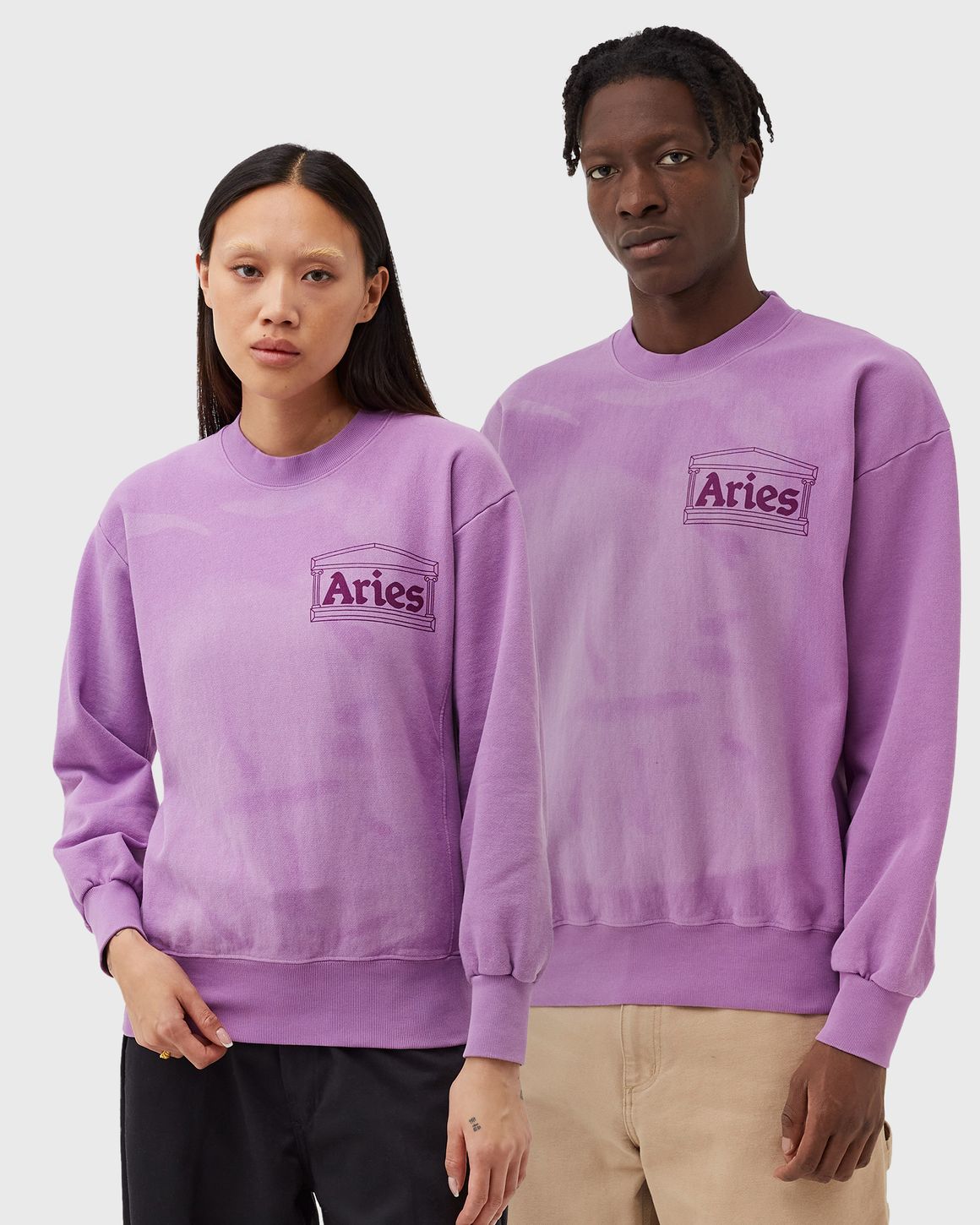 Aries Arise Sunbleached Cross Grain Temple Sweatshirt Purple