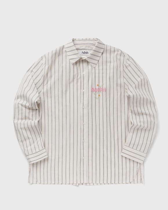 Rhude Men's Twill Striped Mechanic Shirt - White Black - Size Large