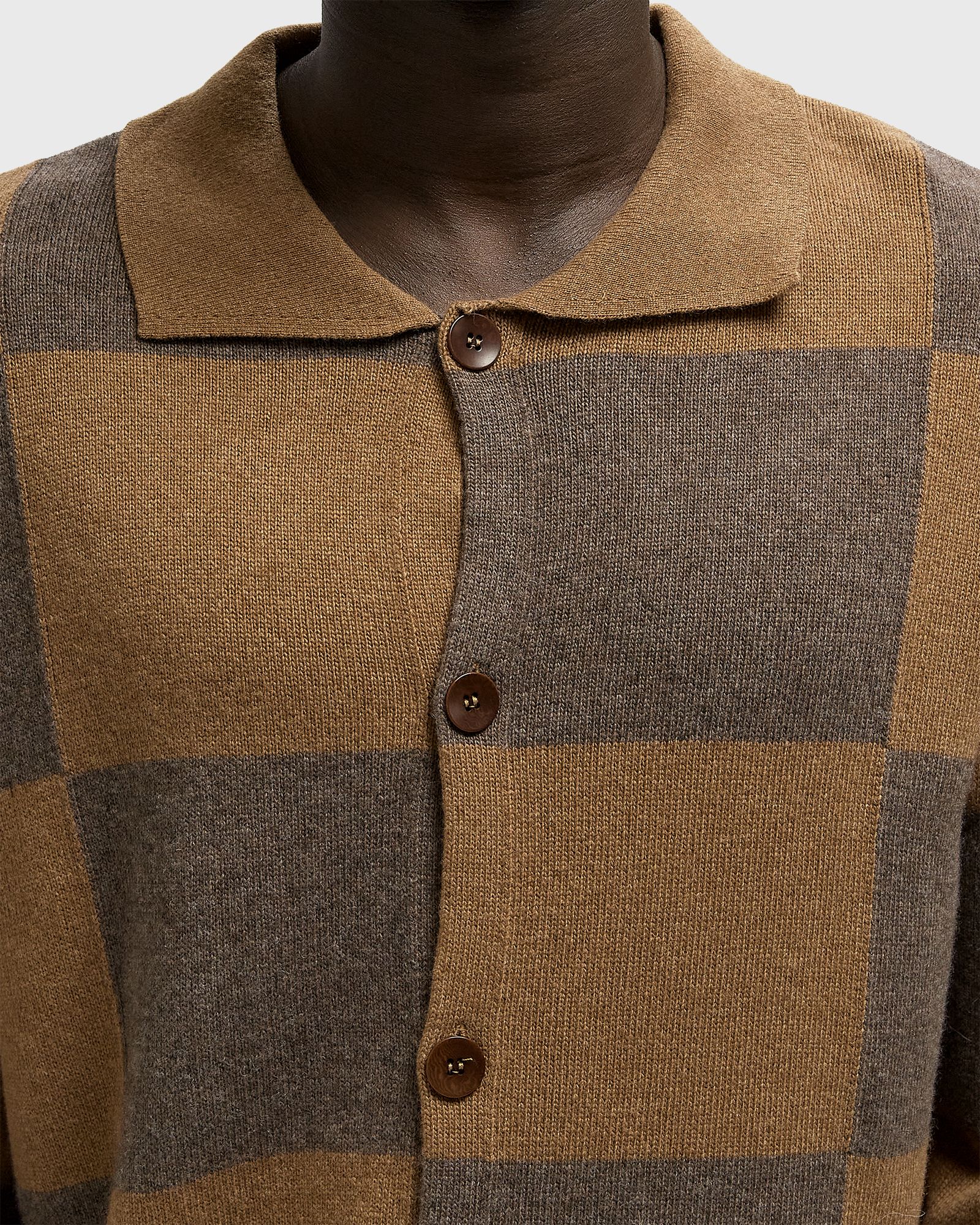 DARK CHOCOLATE CHECKED CARDIGAN POLO