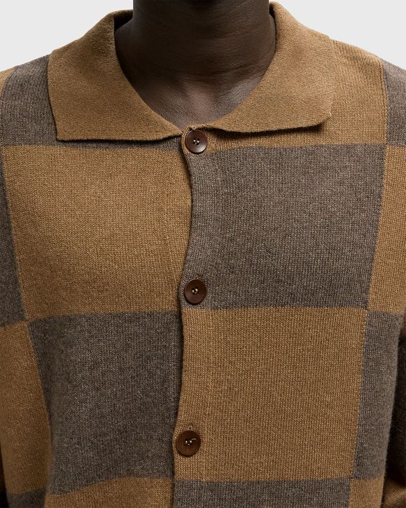 DARK CHOCOLATE CHECKED CARDIGAN POLO