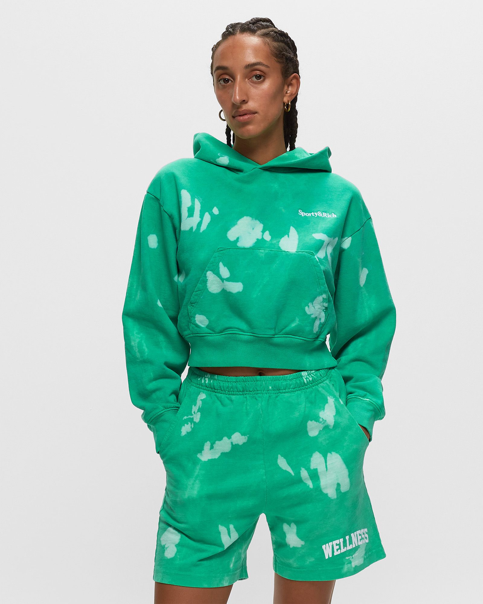 Serif Logo Embroidered Tie Dye Cropped Hoodie