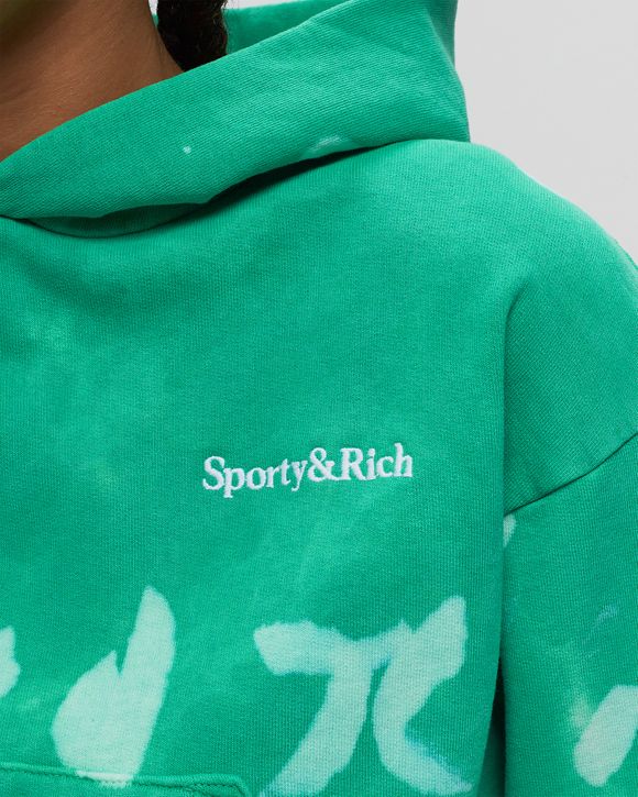 Sporty & Rich Serif Logo Embroidered Tie Dye Cropped Hoodie Green