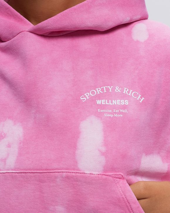 Sporty & Rich Wellness Studio Tie Dye Cropped Hoodie Pink - TAFFY/WHITE