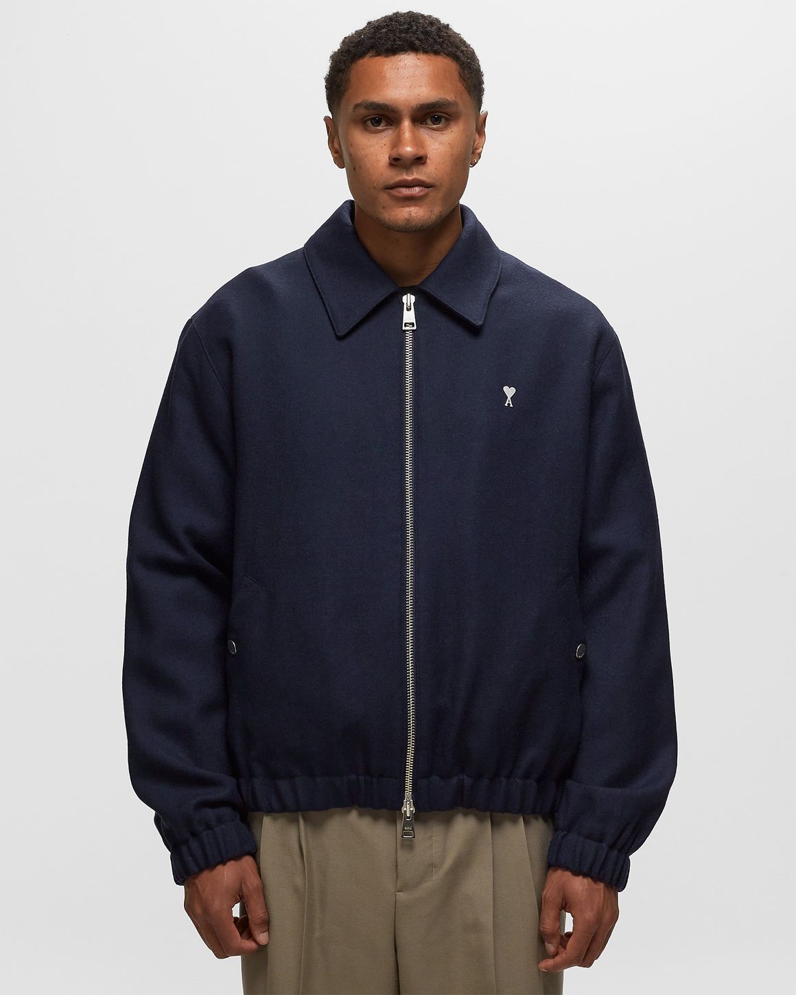 AMI Paris AMI DE COEUR ZIPPED JACKET Blue | BSTN Store AMI Paris AMI DE COEUR ZIPPED JACKET Blue | BSTN Store