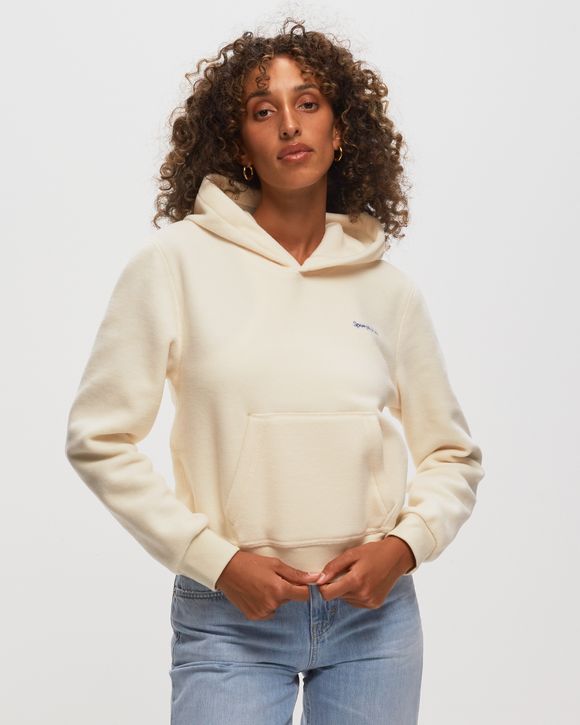 Sporty & Rich SERIF LOGO POLAR HOODIE Beige - CREAM/OCEAN