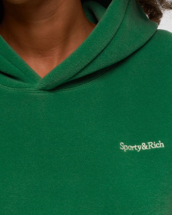 Sporty & Rich SERIF LOGO POLAR HOODIE Green - VERDE/WHITE