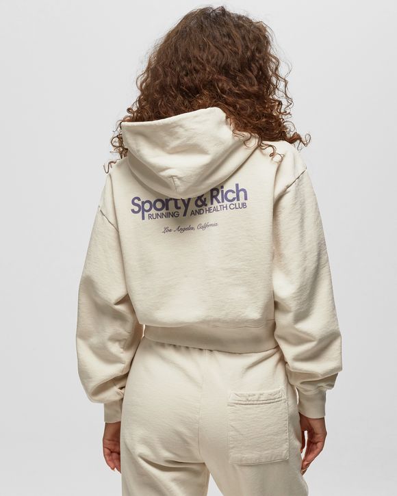 Sporty & Rich CLUB CROPPED HOODIE White - CREAM/FADED LILAC