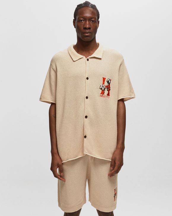KNIT H SS BUTTON UP
